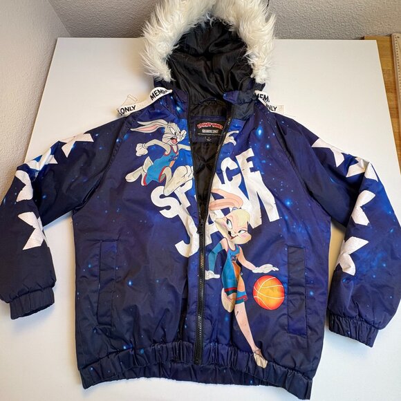 Members Only x Space Jam Tune Squad Puffer Jacket Mens S Faux Fur - Picture 1 of 11